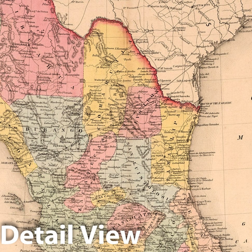 Mexico - Route Map, 1859 - Historical Map Print