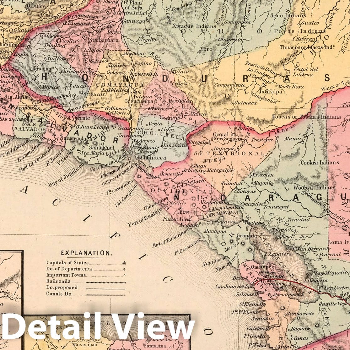 Central America - Railroad Map, 1859 - Historical Map Print