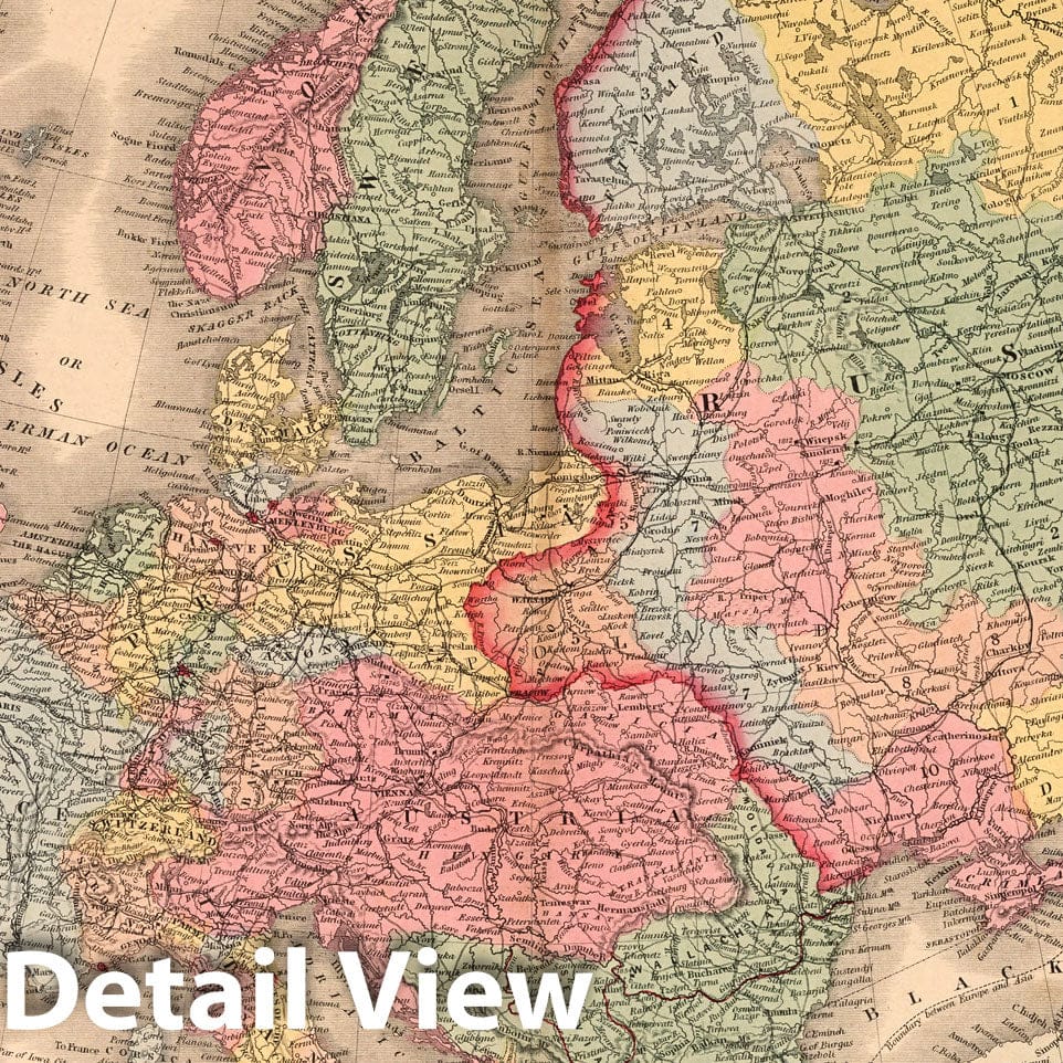 Europe - Railroad Map, 1859 - Historical Map Print