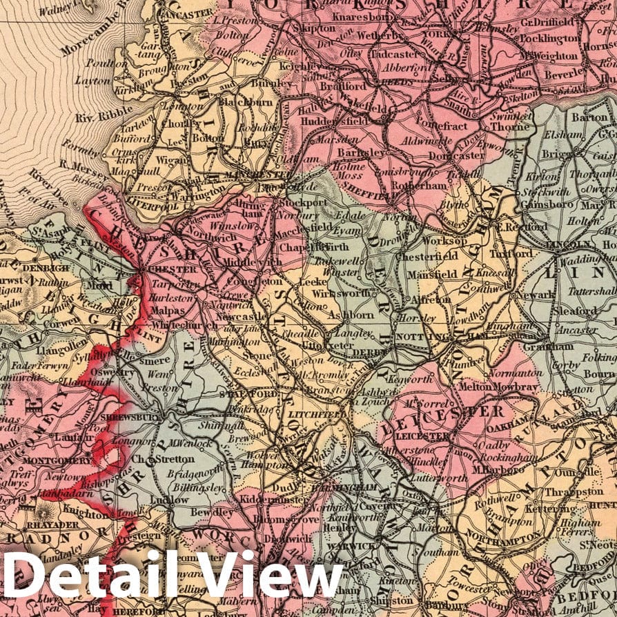 England - Railroad Map, 1859 - Historical Map Print