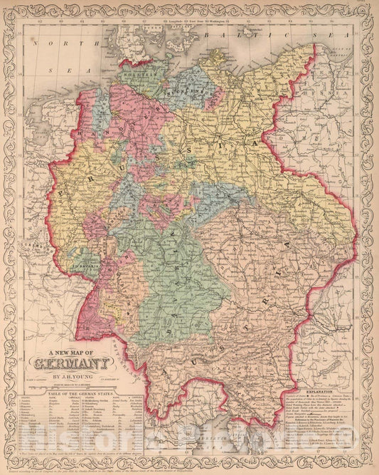 Historic Map : A New Map of Germany, 1856 - Vintage Wall Art