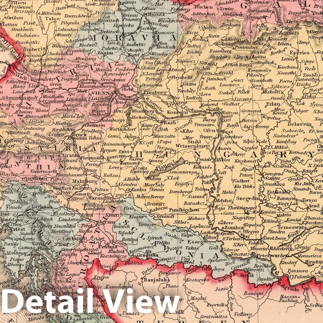 Austria and Hungary - Railroad Map, 1859 - Historical Map Print