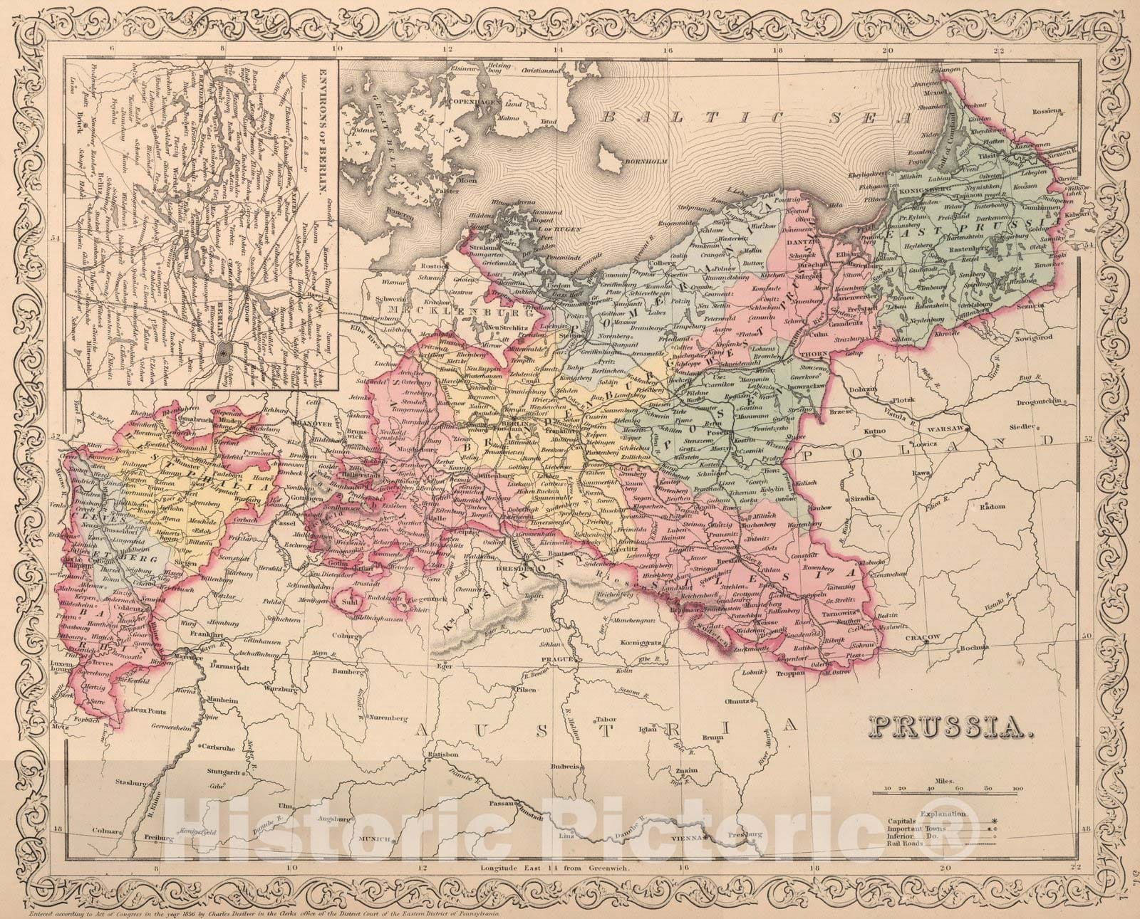Historic Map : World Atlas Map, Prussia. 57 1856 - Vintage Wall Art