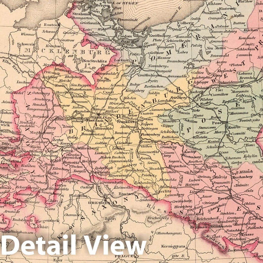Prussia with Environs of Berlin - Railroad Map, 1856