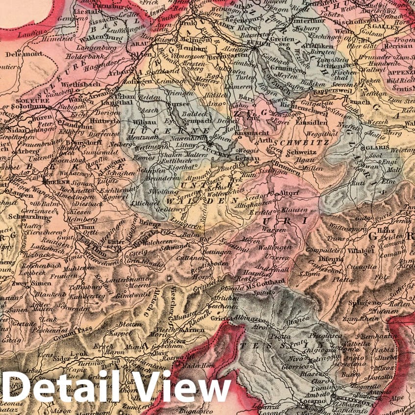 Switzerland - Railroad Map, 1856 - Historical Map Print