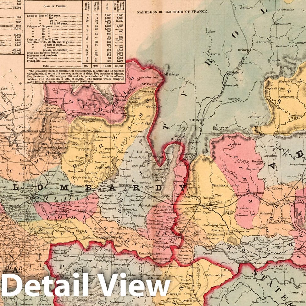 Northern Italy - Railroad Map, 1859 - Historical Map Print