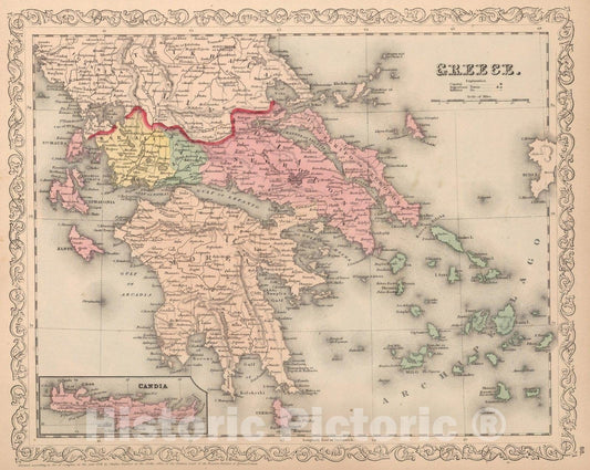 Historic Map : World Atlas Map, Greece. 66 1859 - Vintage Wall Art