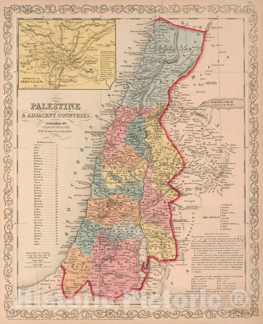 Historic Map : World Atlas Map, Palestine & Adjacent Countries. 70 1859 - Vintage Wall Art