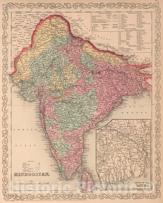 Historic Map : World Atlas Map, Hindoostan. 72 1856 - Vintage Wall Art