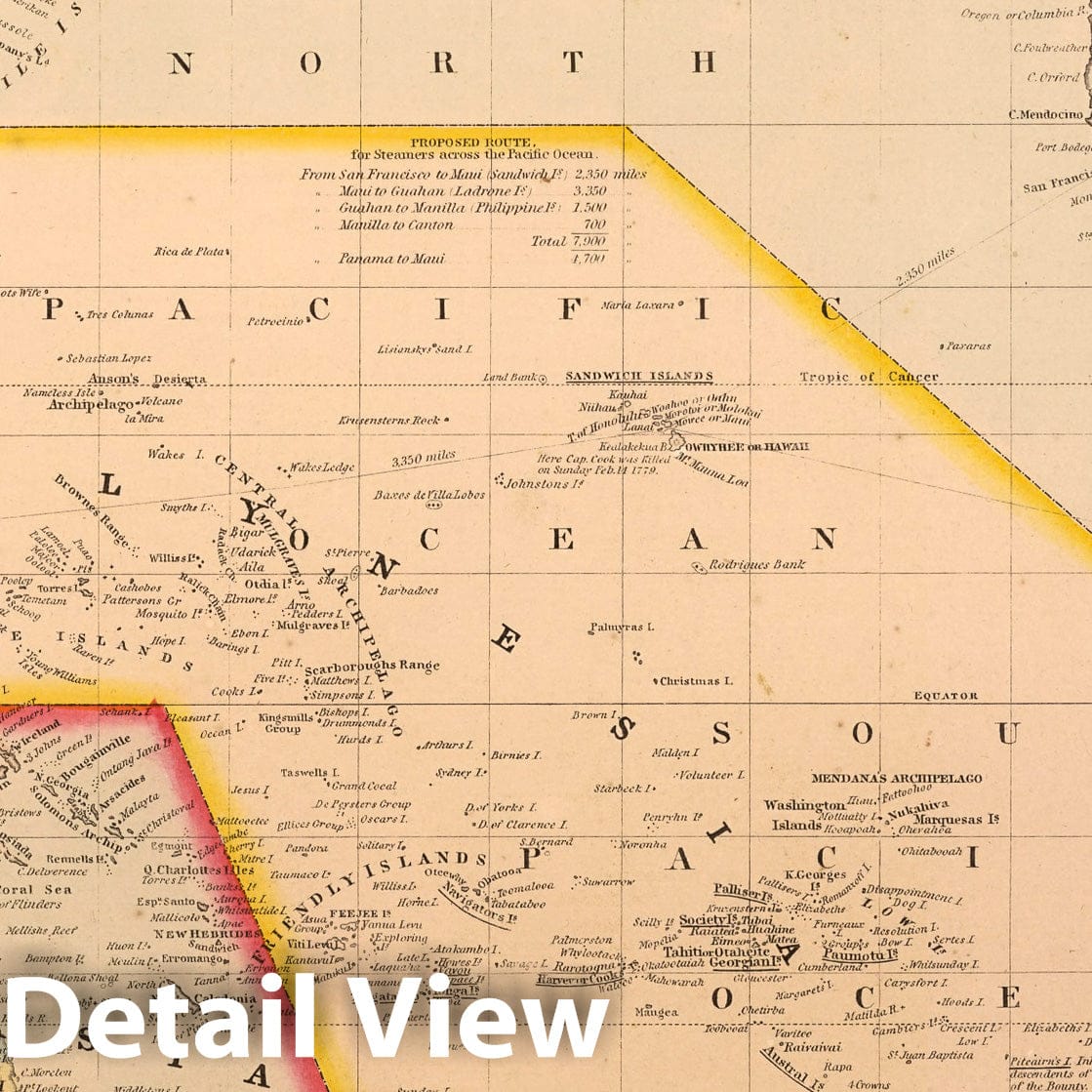 Pacific Ocean, Oceania and Hawaiian Islands, 1859 - Historical Map Print