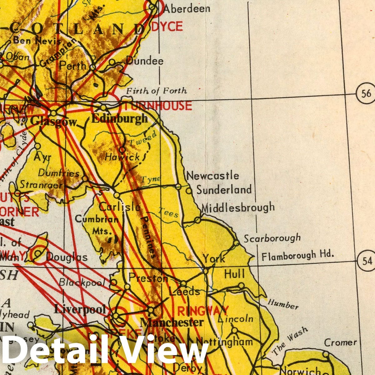 Historic Map : Pocket Map, BEA domestic routes 1954 - Vintage Wall Art