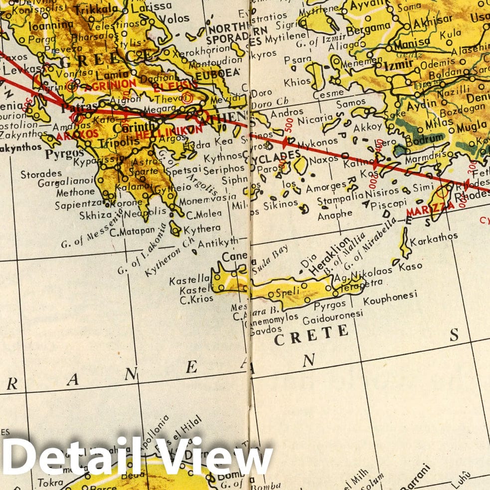 Historic Map : BEA route map : Rome to Middle East, 1954 - Vintage Wall Art