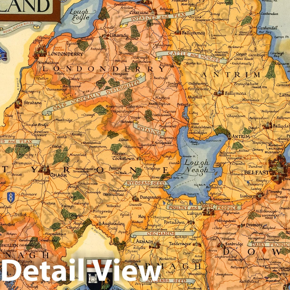 Northern Ireland - Pictorial Map, 1947 - Historical Map Print