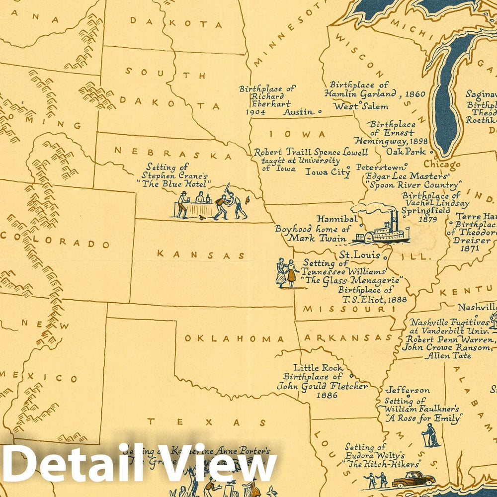 Historic Map : A Reader's Map of the Names, Works, and Locations from America's Literary Heritage, 1960 - Vintage Wall Art