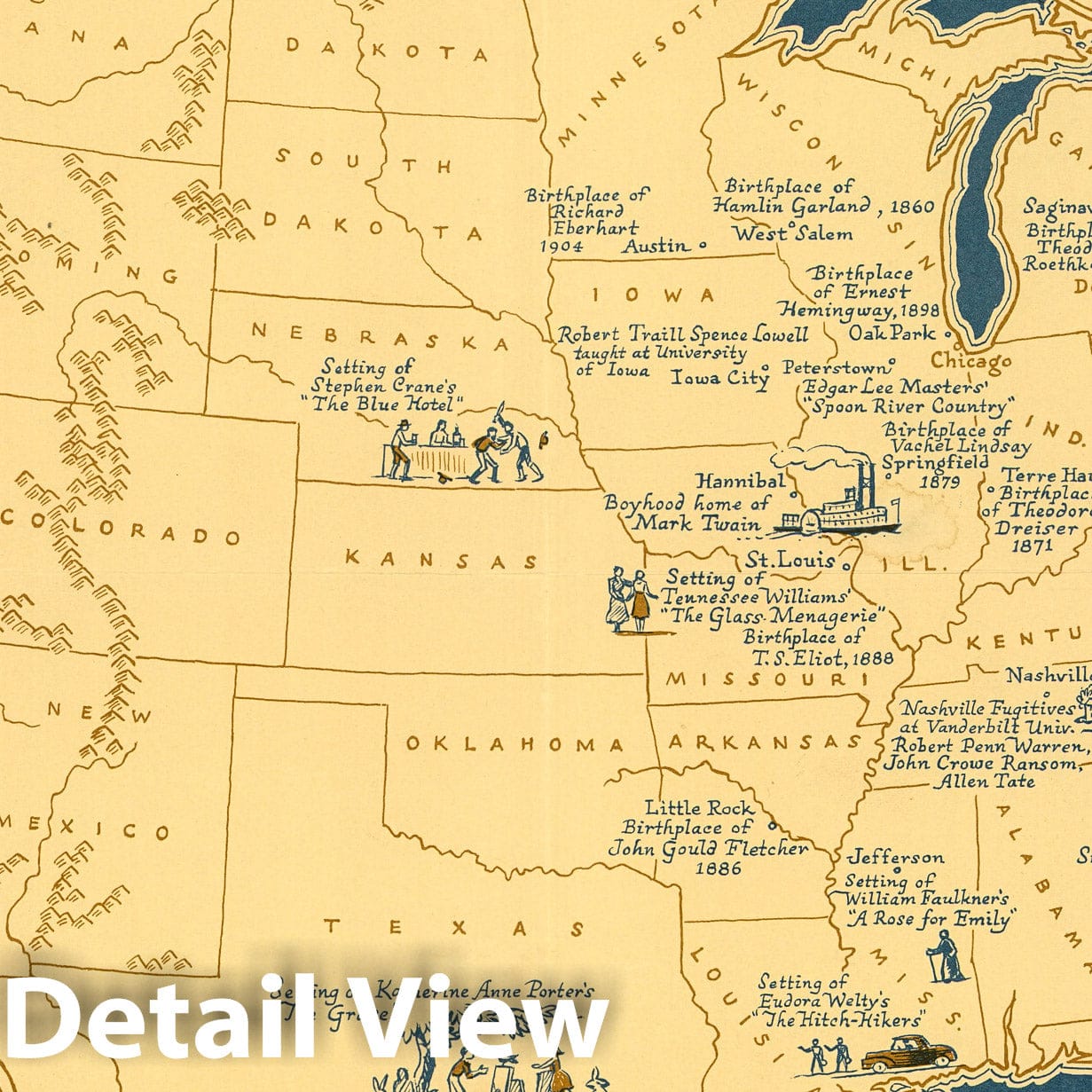 United States - Literary Heritage - Pictorial Map, 1960