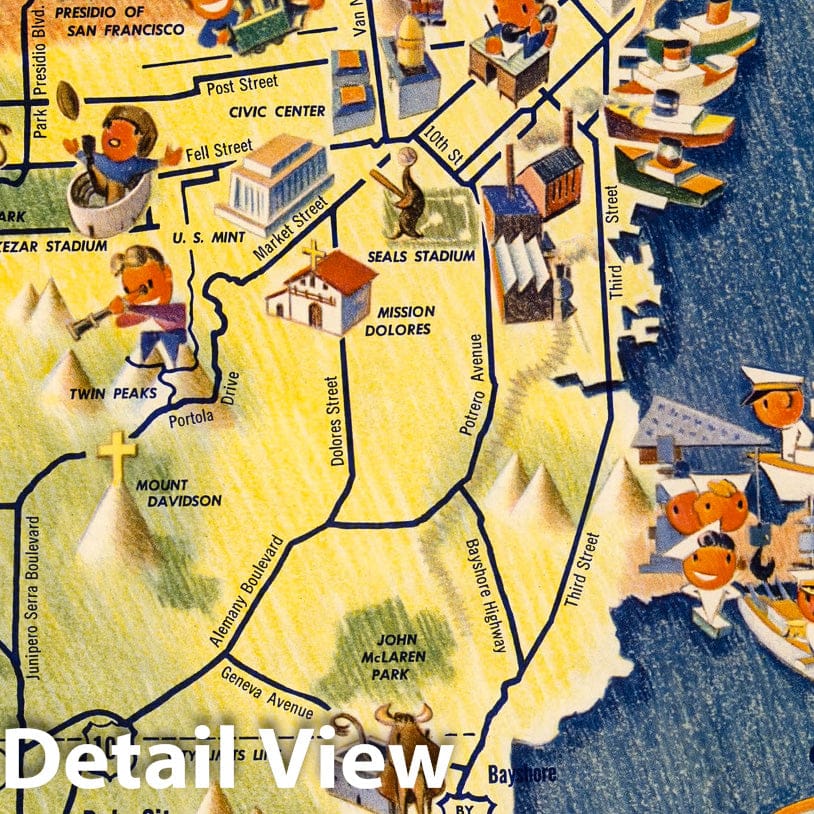 San Francisco Bay Area, California - Pictorial Map, 1950