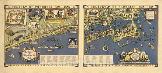 Chicago, Illinois - Pictorial Map, 1933 - Century of Progress Exposition Print