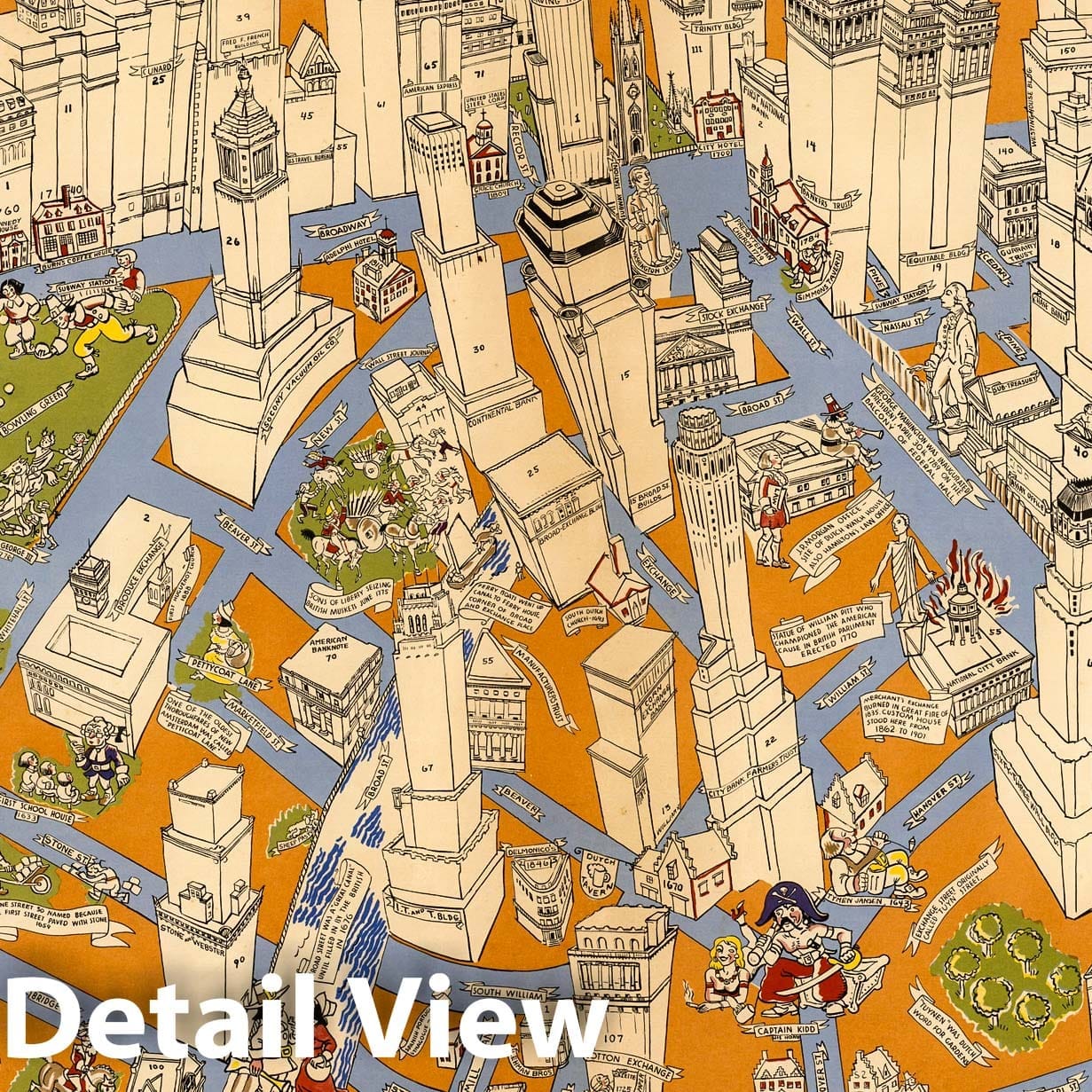 Downtown Manhattan - Pictorial Map, 1938 - Historical Map Print