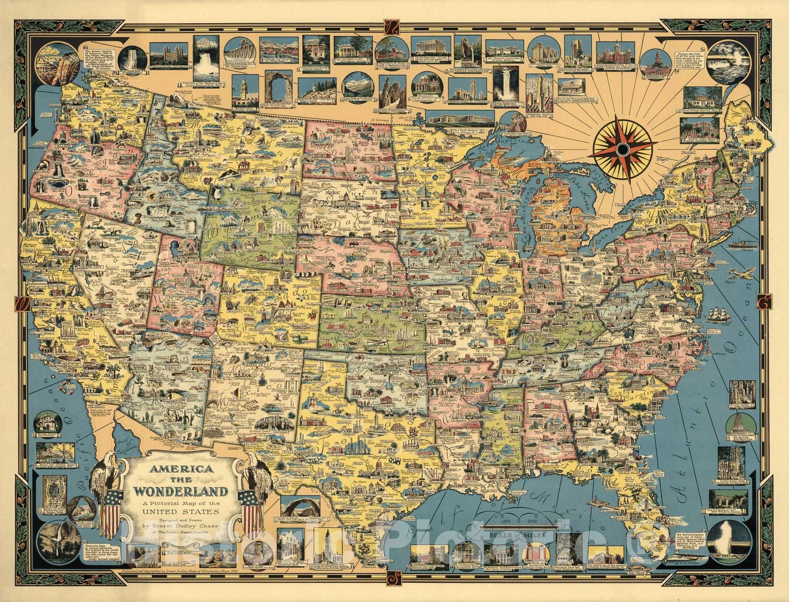 United States - Pictorial Map, 1941 - Historical Map Print