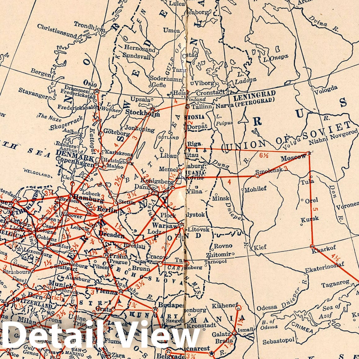 Europe - World Airline Routes, 1928 - Historical Aviation Map Print
