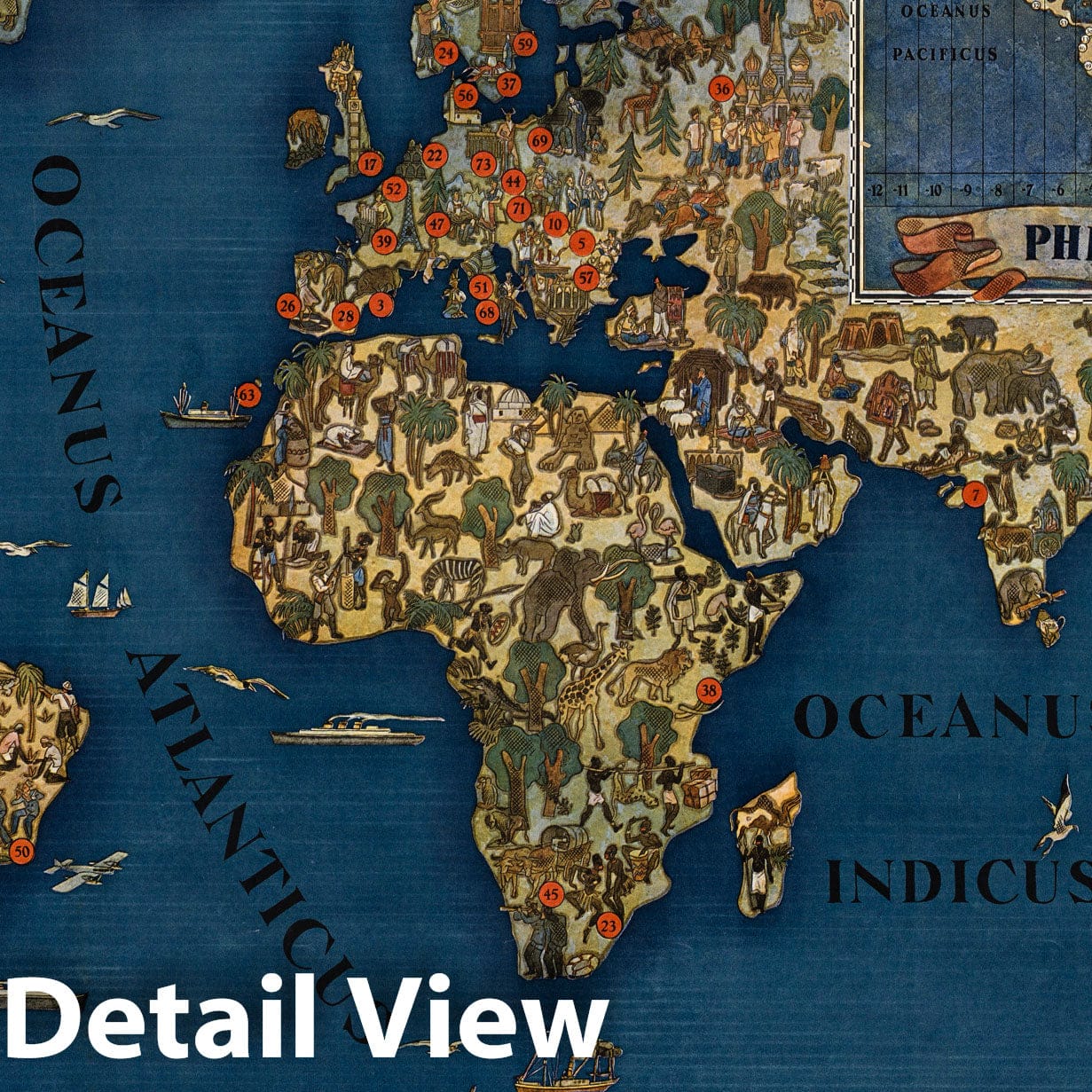 World - Pictorial Map, 1935 - Philips Radio Stations
