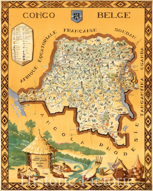 Belgian Congo - Pictorial Map, 1949 - Historical Map Print