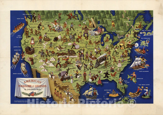 Historic Map : American Folklore and Legends By John Dukes McKee, 1950, John Dukes McKee, Vintage Wall Art
