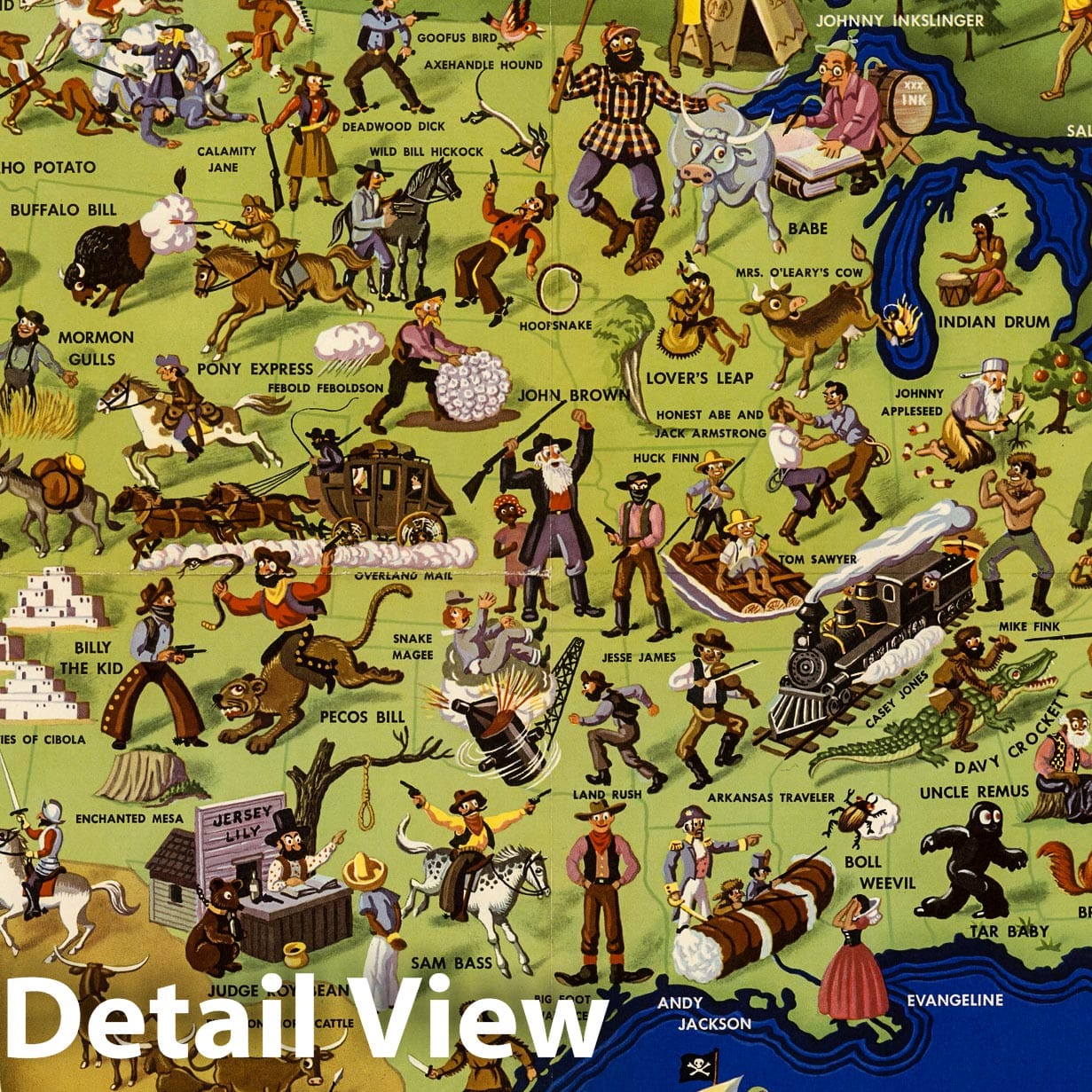 United States - Pictorial Map, 1950 - American Folklore & Legends