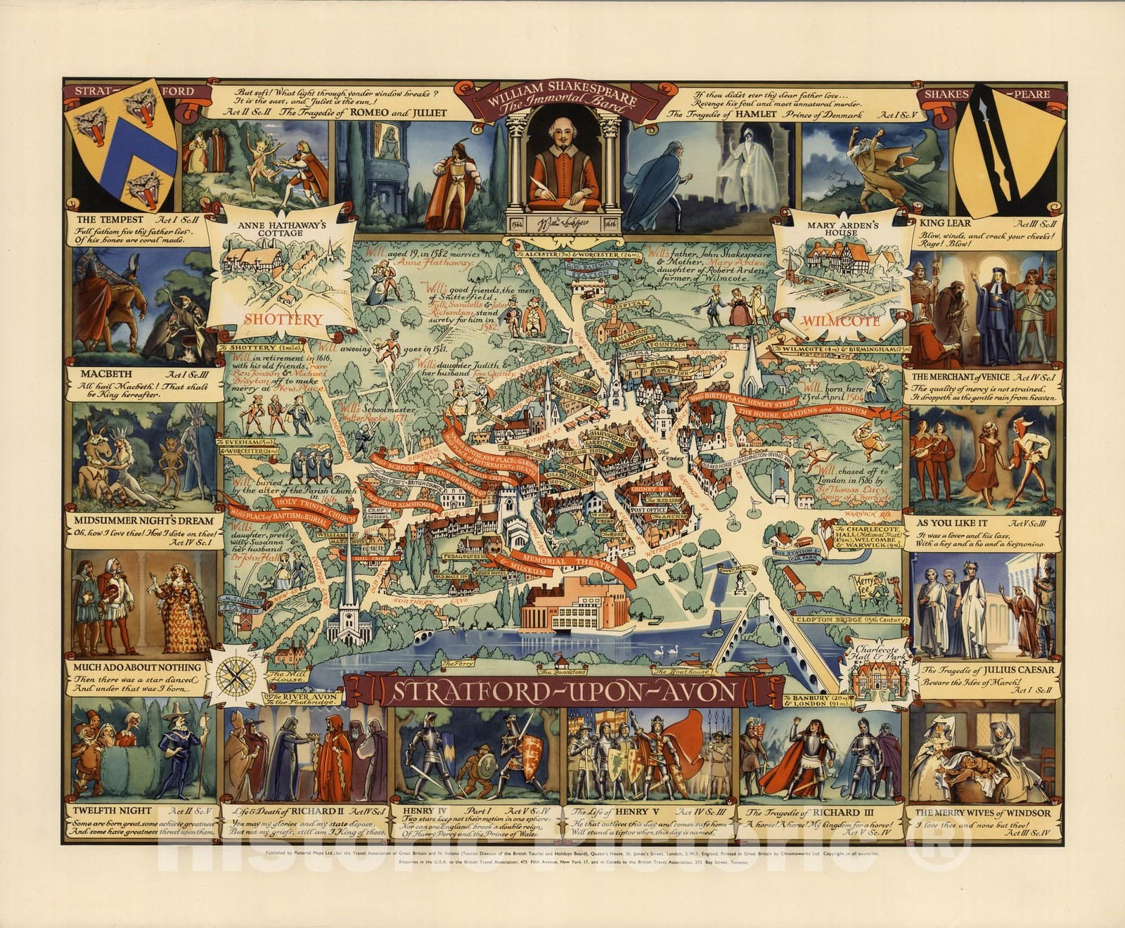 Stratford-upon-Avon Pictorial Map, 1948 - Historical Map Print