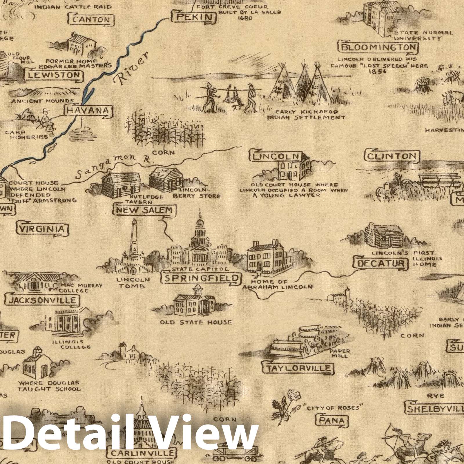 Illinois - Pictorial Map, 1934 - Historical Map Print