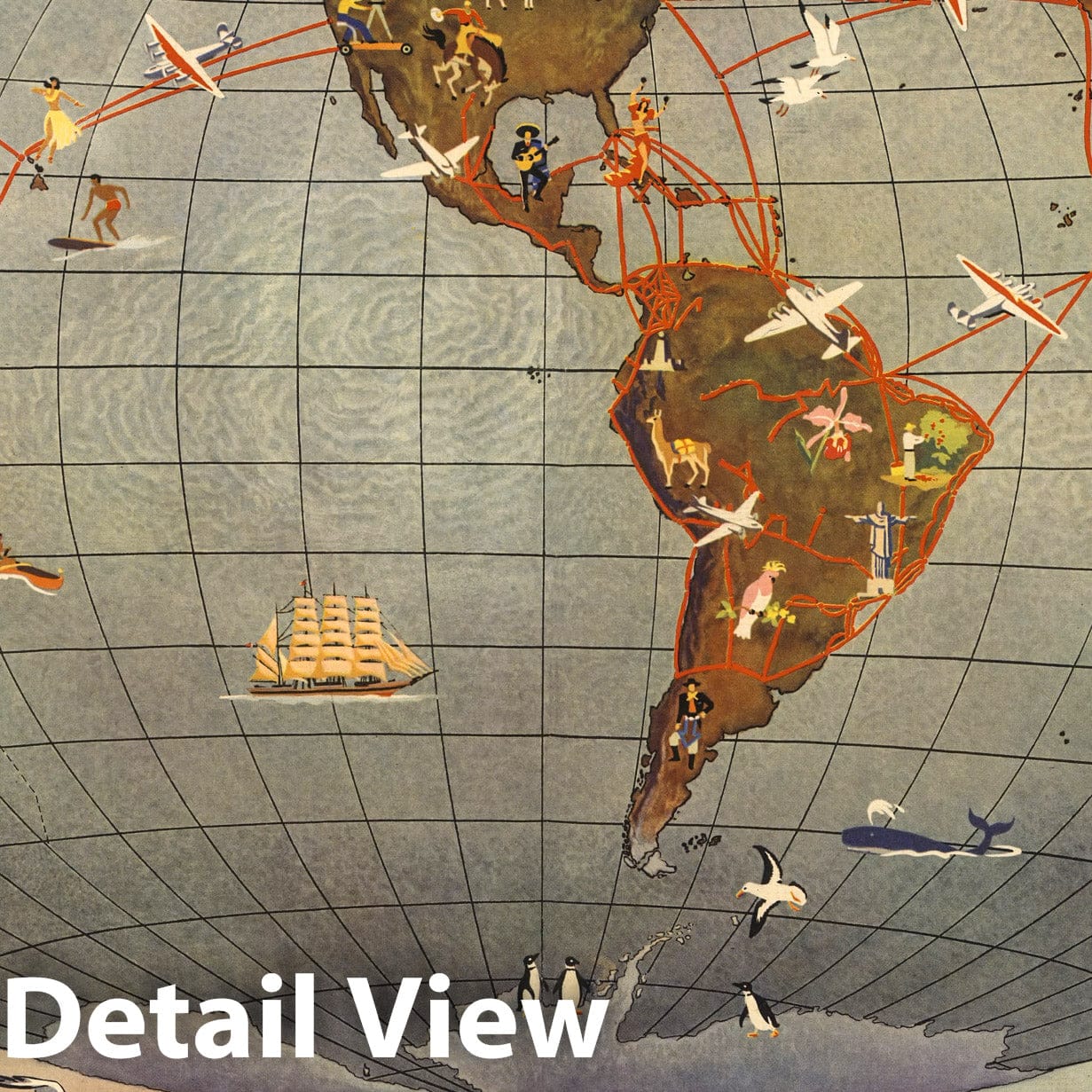 Historic Map : Routes of the Flying Clipper Ships. 1941 v1 - Vintage Wall Art