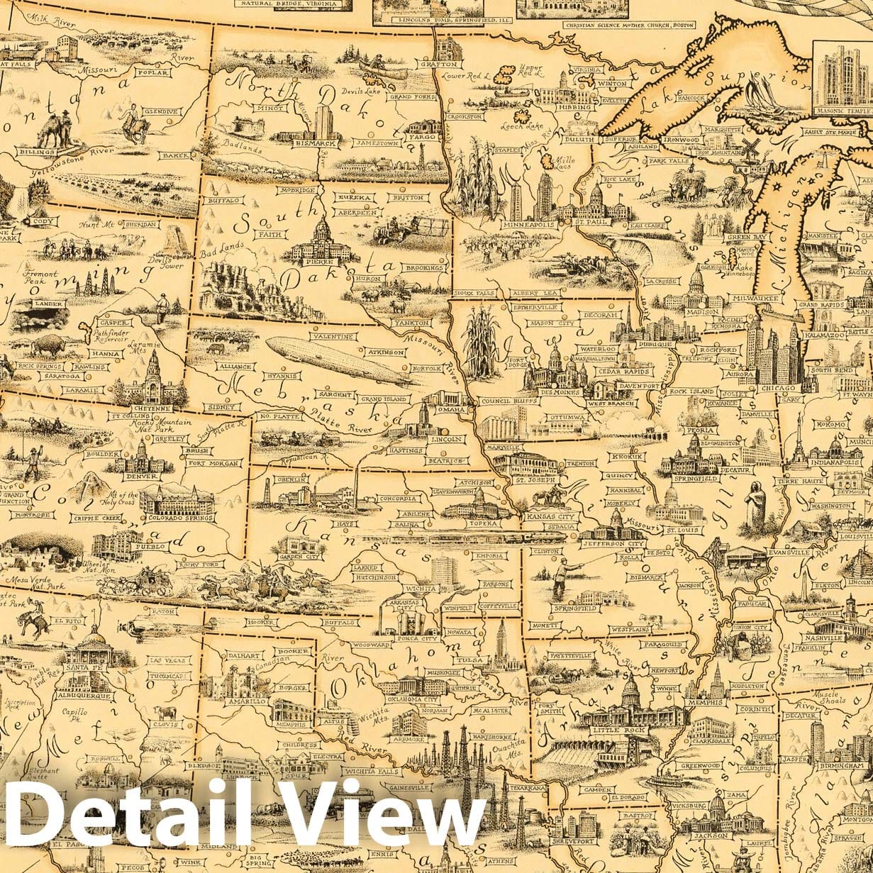 United States - Pictorial Map, 1935 - Historical Map Print