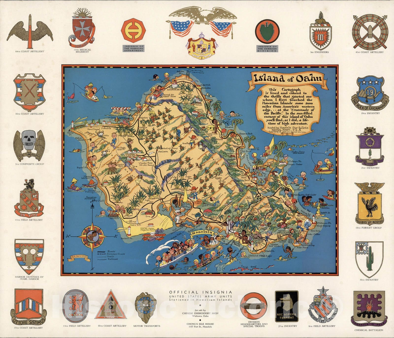 Oahu, Hawaii - Pictorial Map, 1931 - Historical Map Print