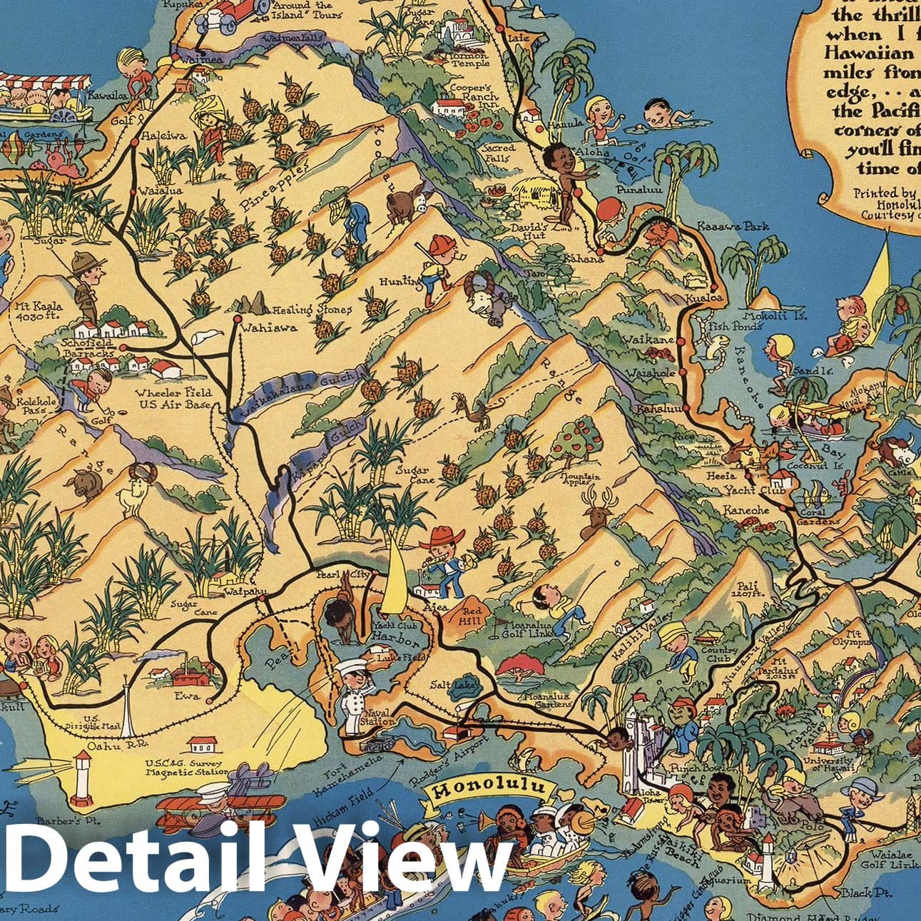 Oahu, Hawaii - Pictorial Map, 1931 - Historical Map Print