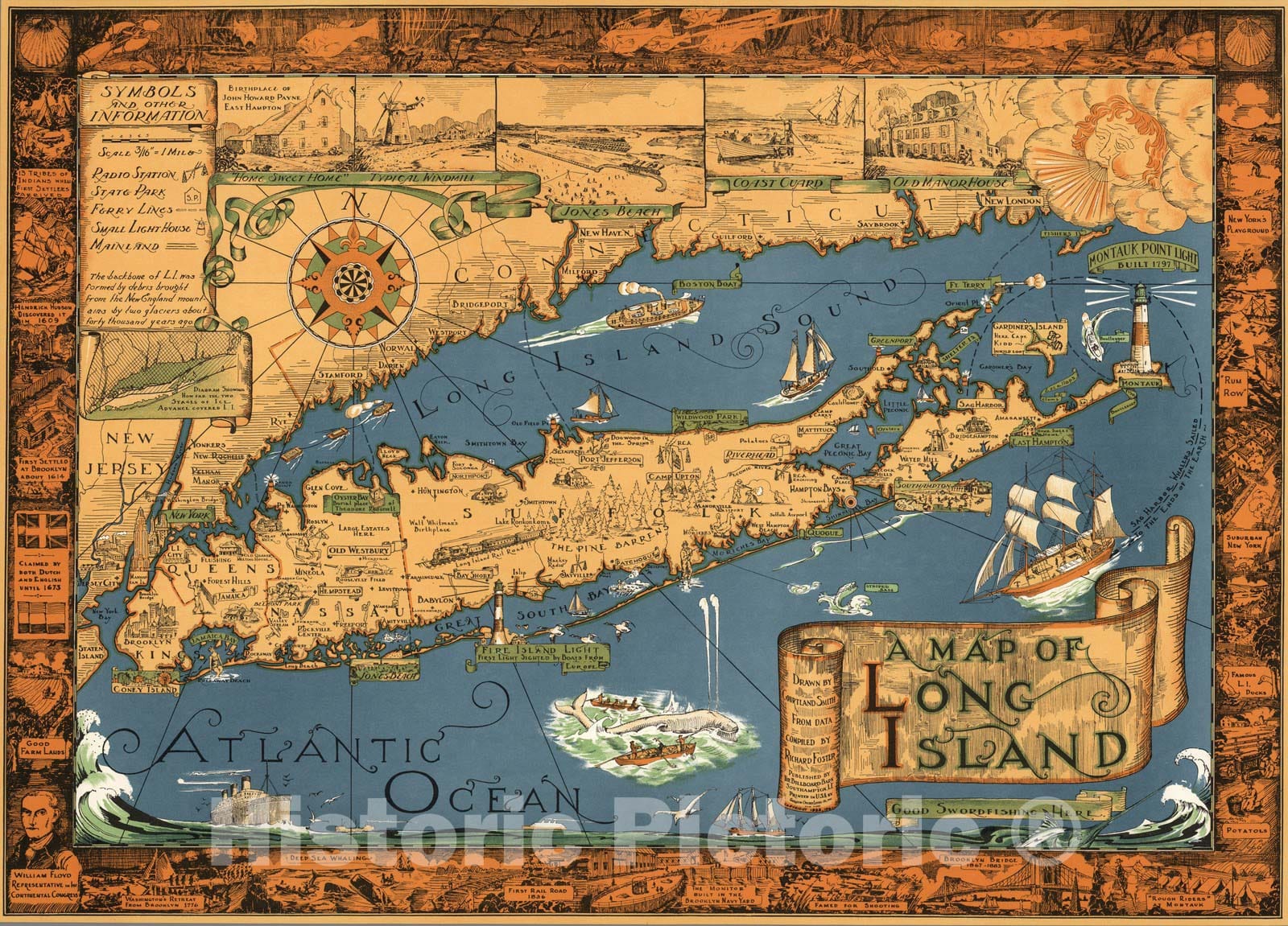 Long Island, New York - Pictorial Map, 1961 - Historical Map Print