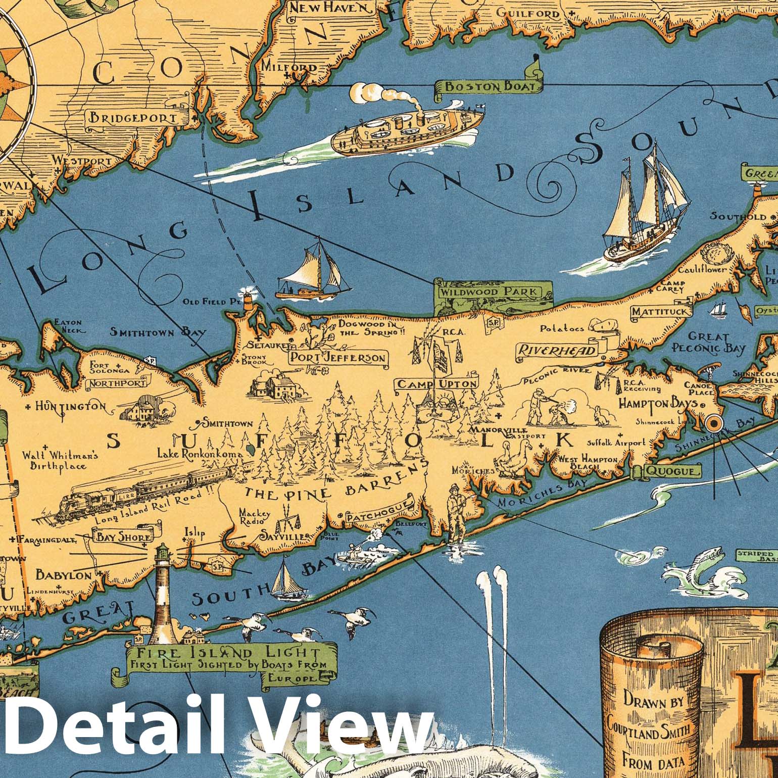 Long Island, New York - Pictorial Map, 1961 - Historical Map Print
