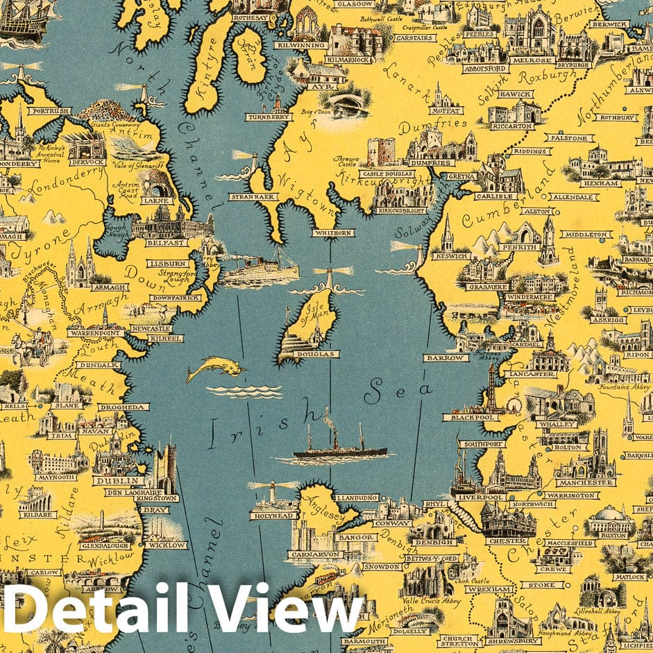 British Isles Pictorial Map, 1939 - Historical Map Print