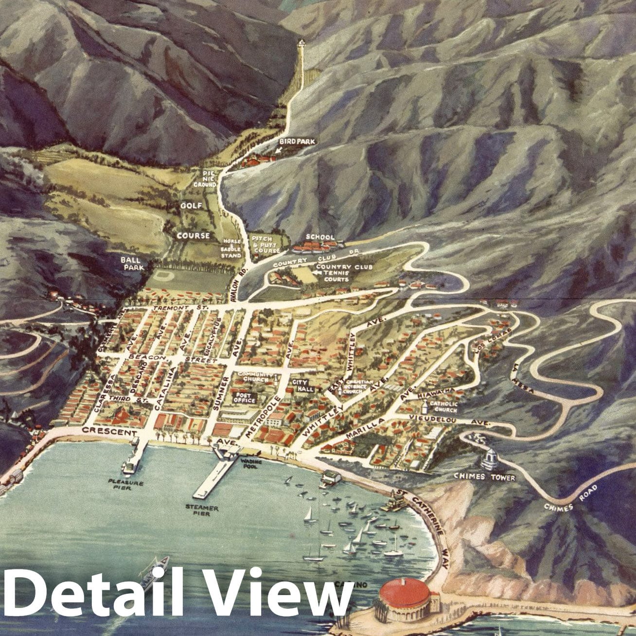 Avalon Town, Santa Catalina Island, California - Pictorial Map, 1948