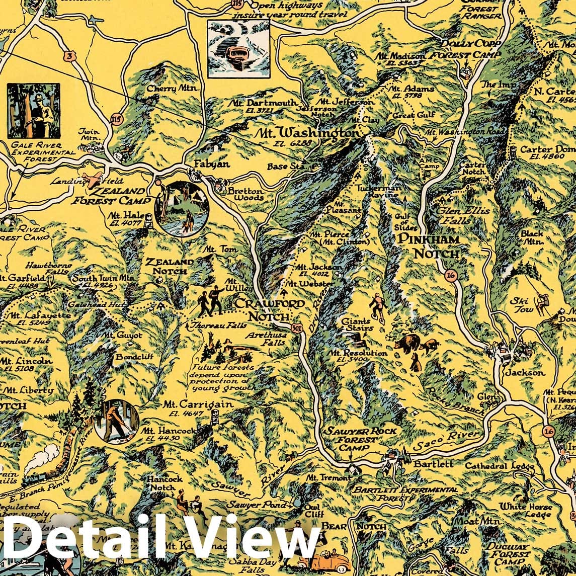 White Mountain National Forest Pictorial Map - New Hampshire & Maine 1930