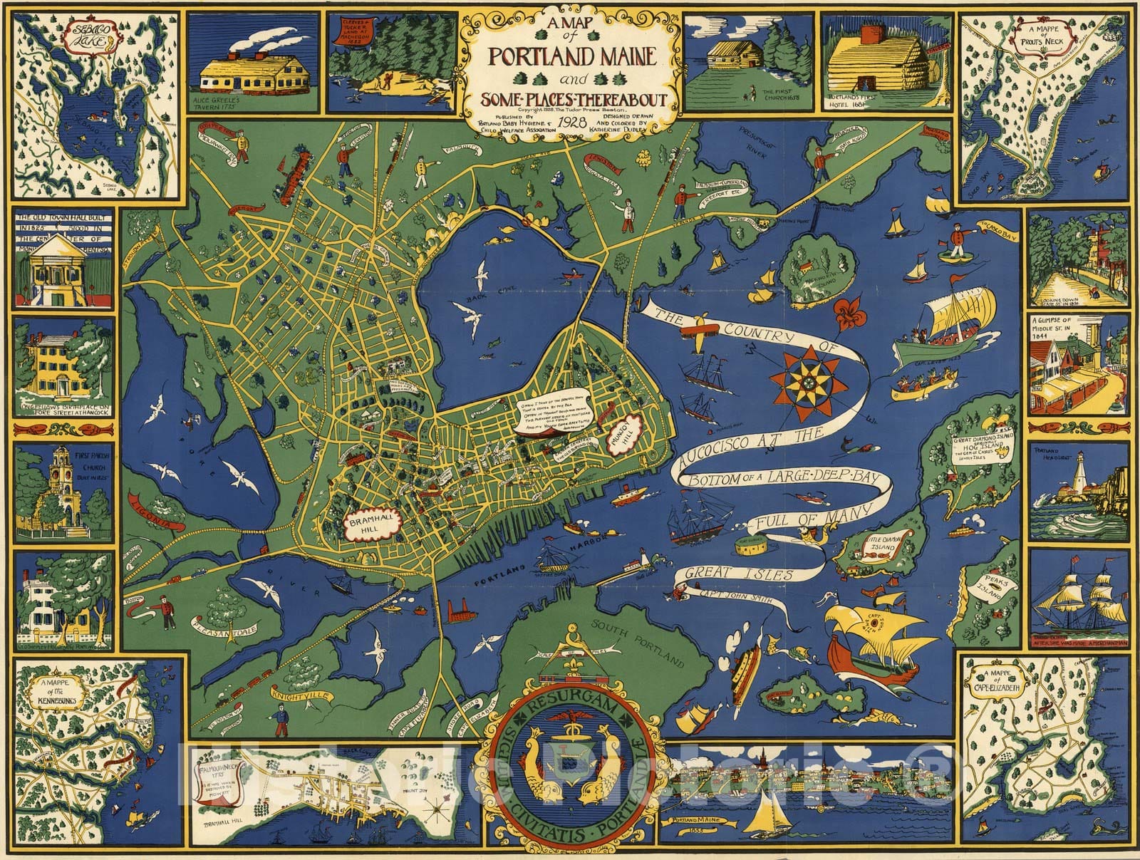 Portland, Maine - Pictorial Map, 1928