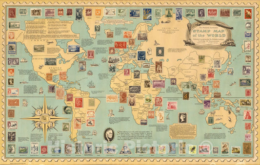 Historic Map : The Philatelic Institute's Stamp Map of the world, 1959 - Vintage Wall Art