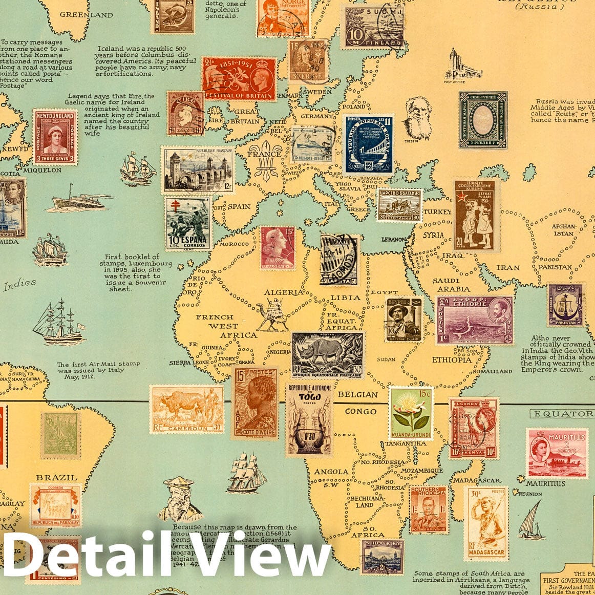 Historic Map : The Philatelic Institute's Stamp Map of the world, 1959 - Vintage Wall Art