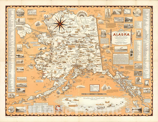 Historic Map : Pictorial Map of Alaska, the 49th State, 1965 - Vintage Wall Art