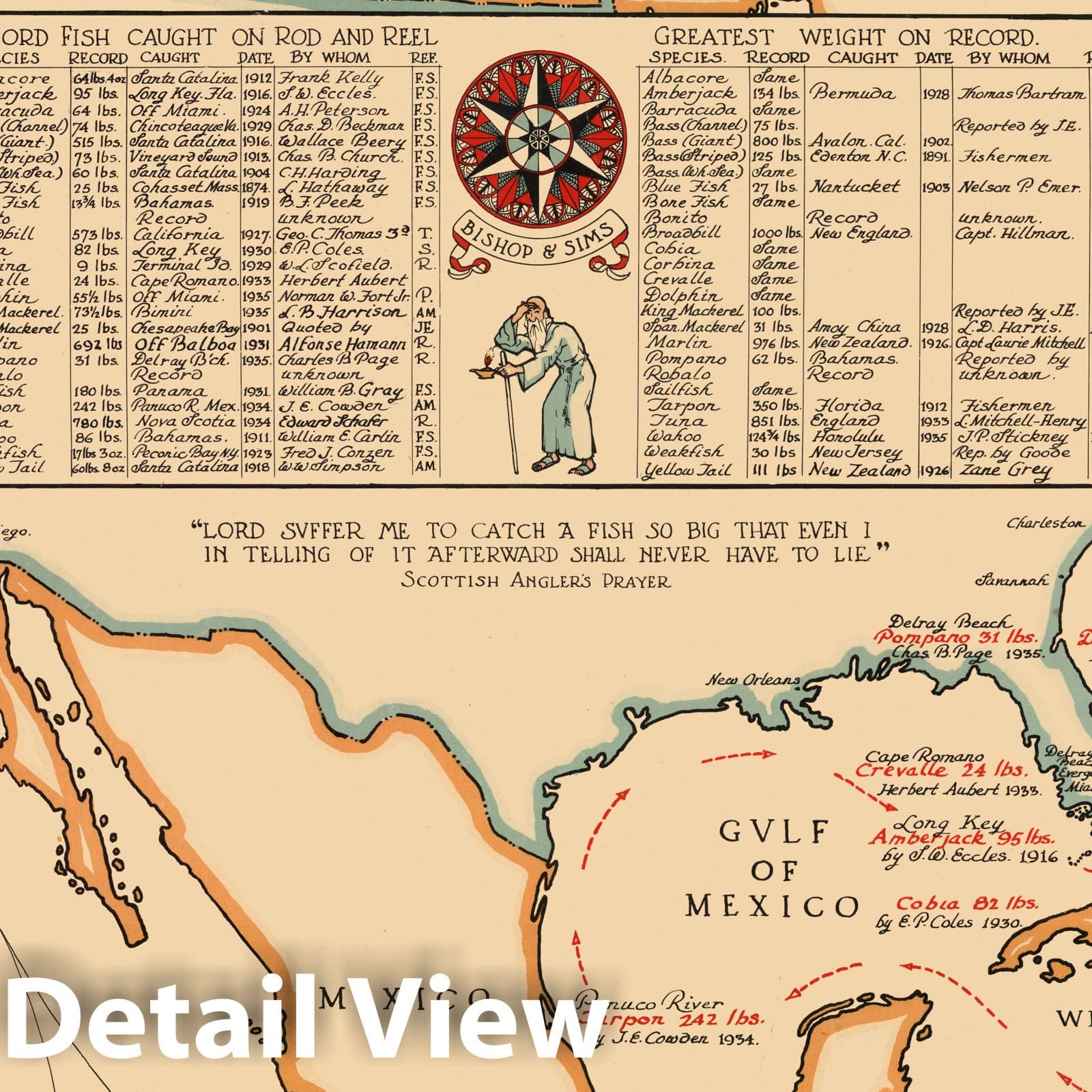 North America - Pictorial Map, 1936 - Salt Water Game Fish