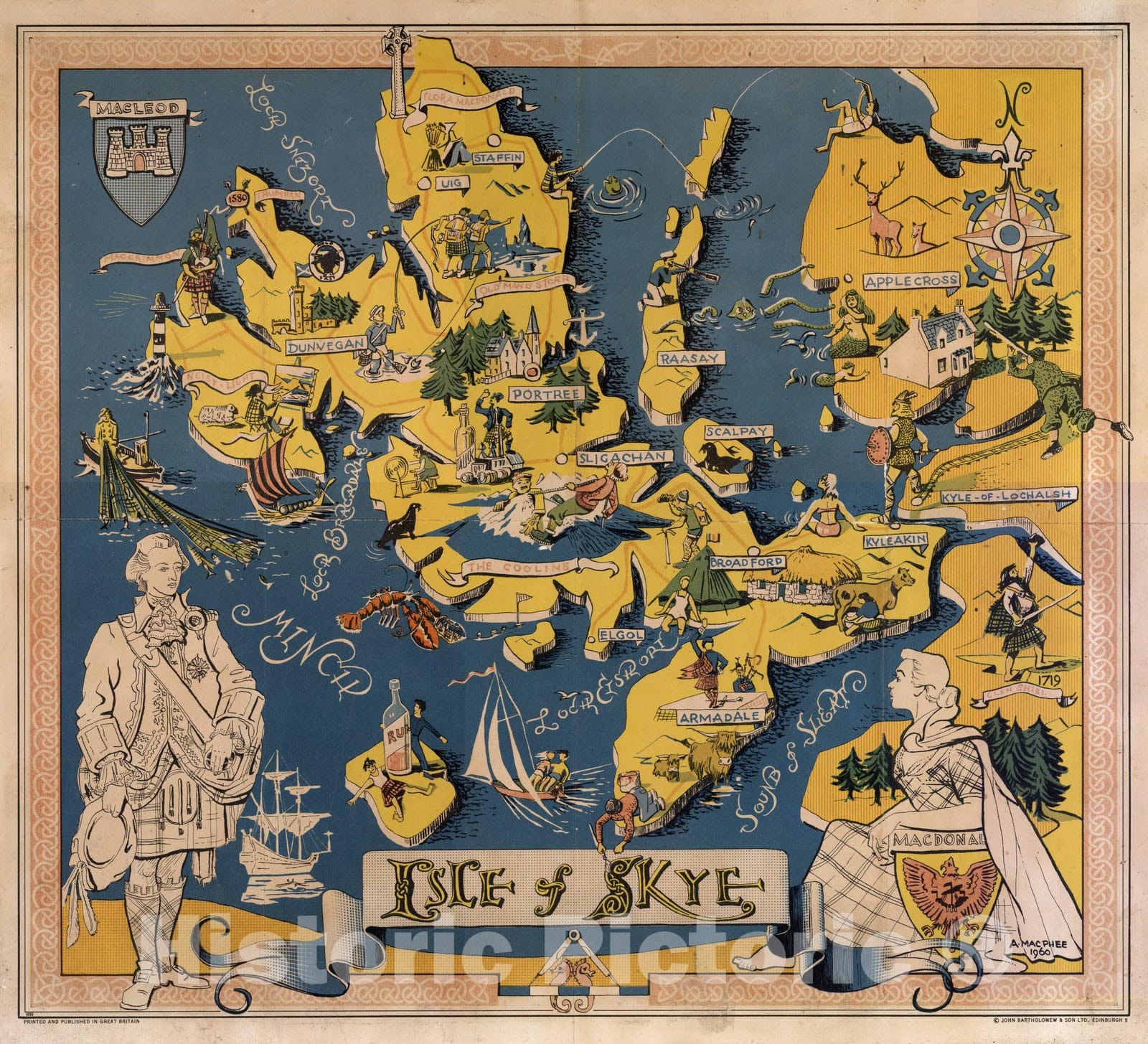 Isle of Skye, Scotland - Pictorial Map, 1960 - Historical Map Print