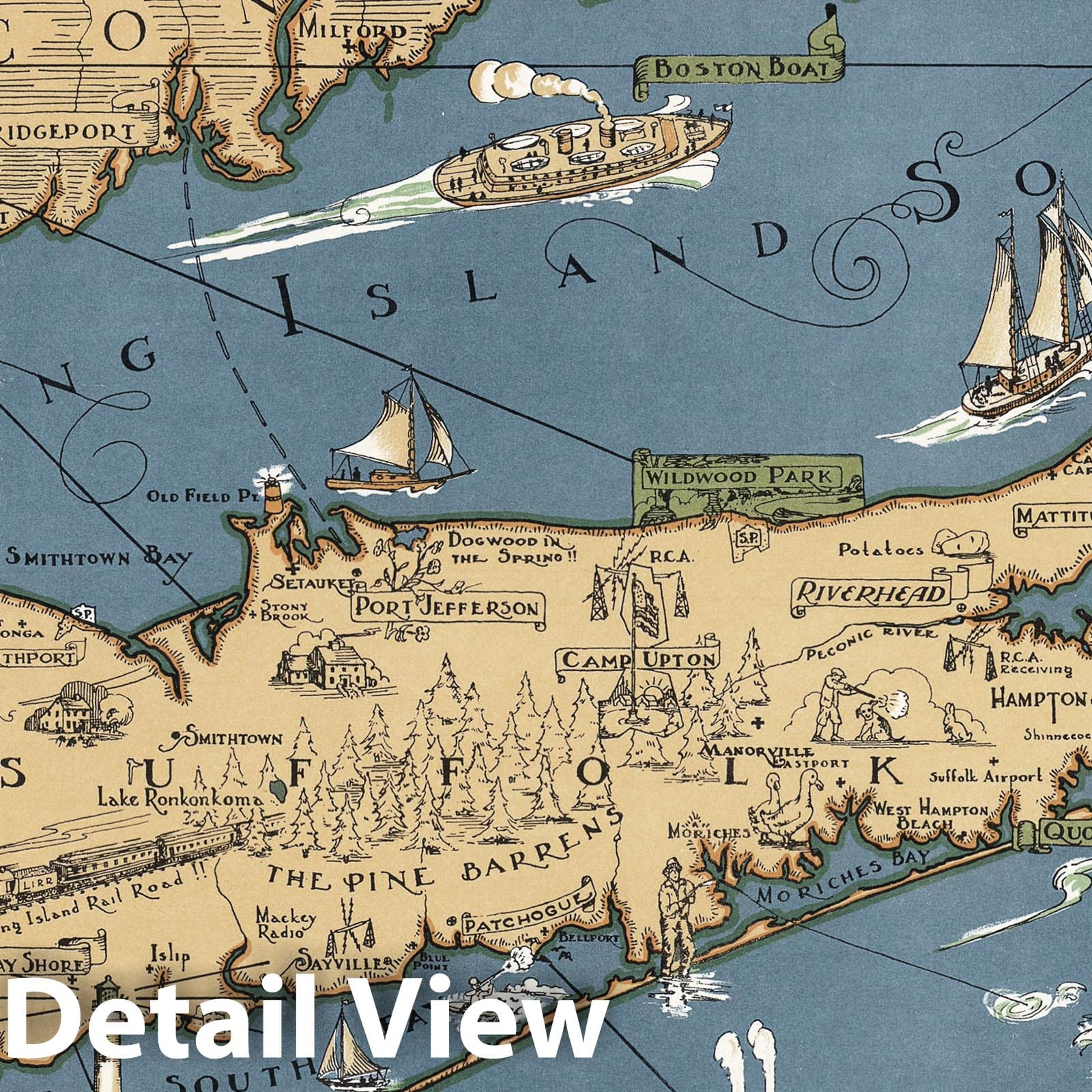 Long Island, New York - Pictorial Map, 1961 - Historical Map Print