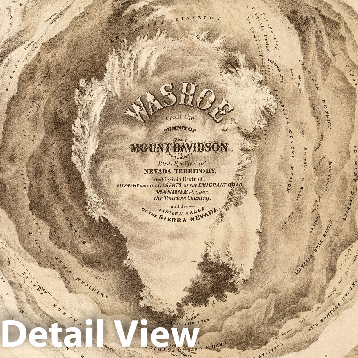 Mount Davidson, Washoe Range, Nevada - Pictorial Map, 1861