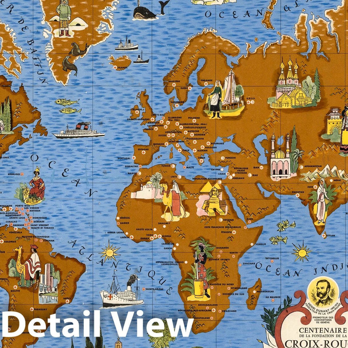 World Pictorial Map, 1962 - Red Cross Centenary Historical Map Print