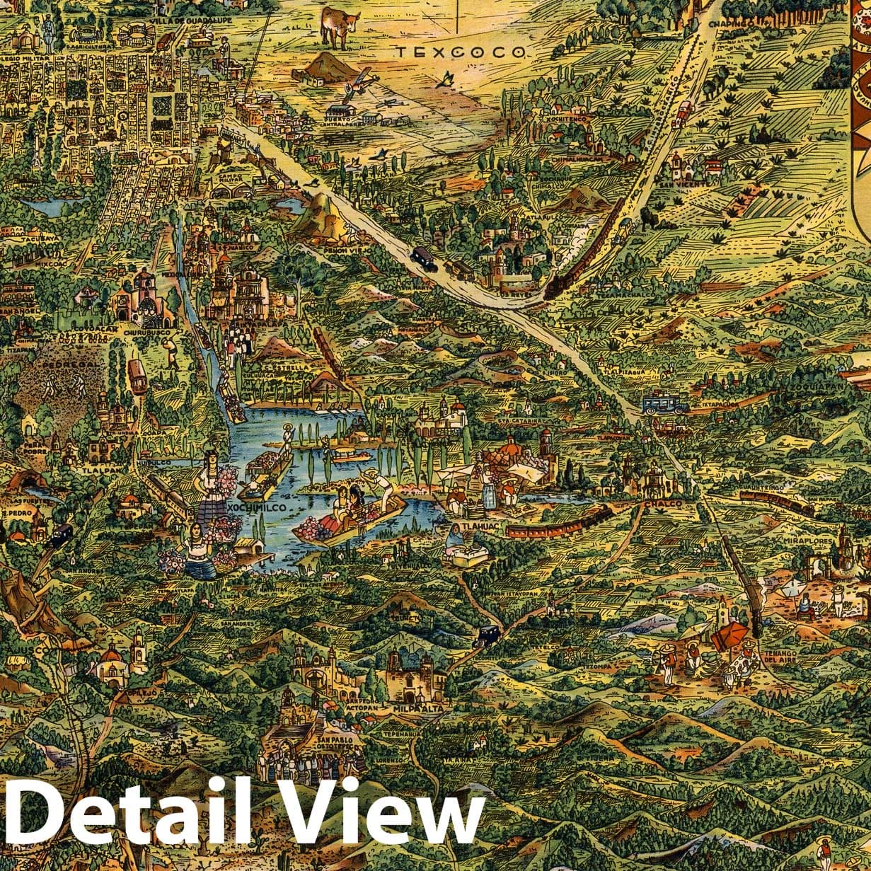 Valley of Mexico, Mexico City - Pictorial Map, 1930