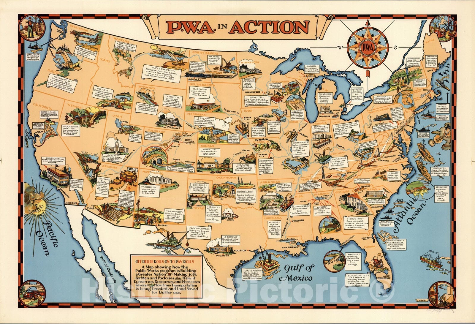 Historic Map : P.W.A. (Public Works Administration) in Action. 1935 - Vintage Wall Art